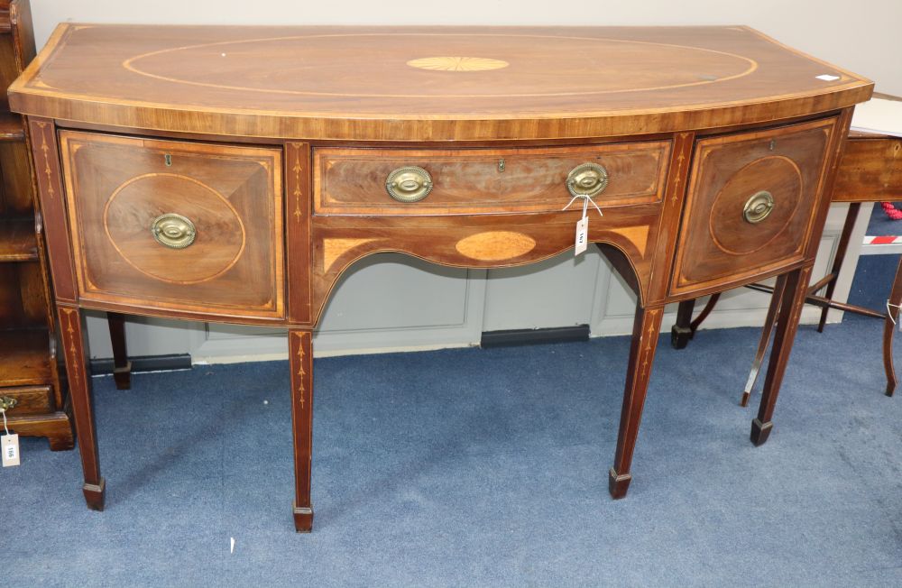 A George III mahogany and marquetry bowfront sideboard, W.170cm, D.74cm, H.93cm